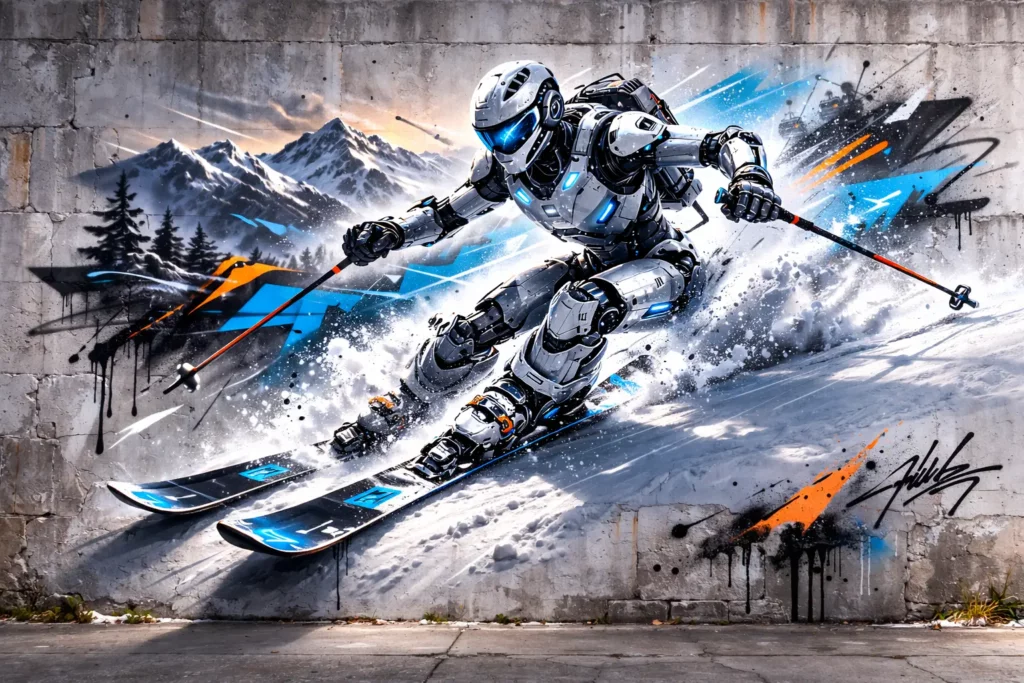 Tag d'un robot qui fait du ski