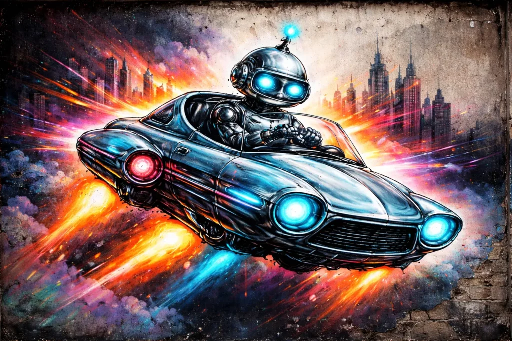 Robot dans voiture volante